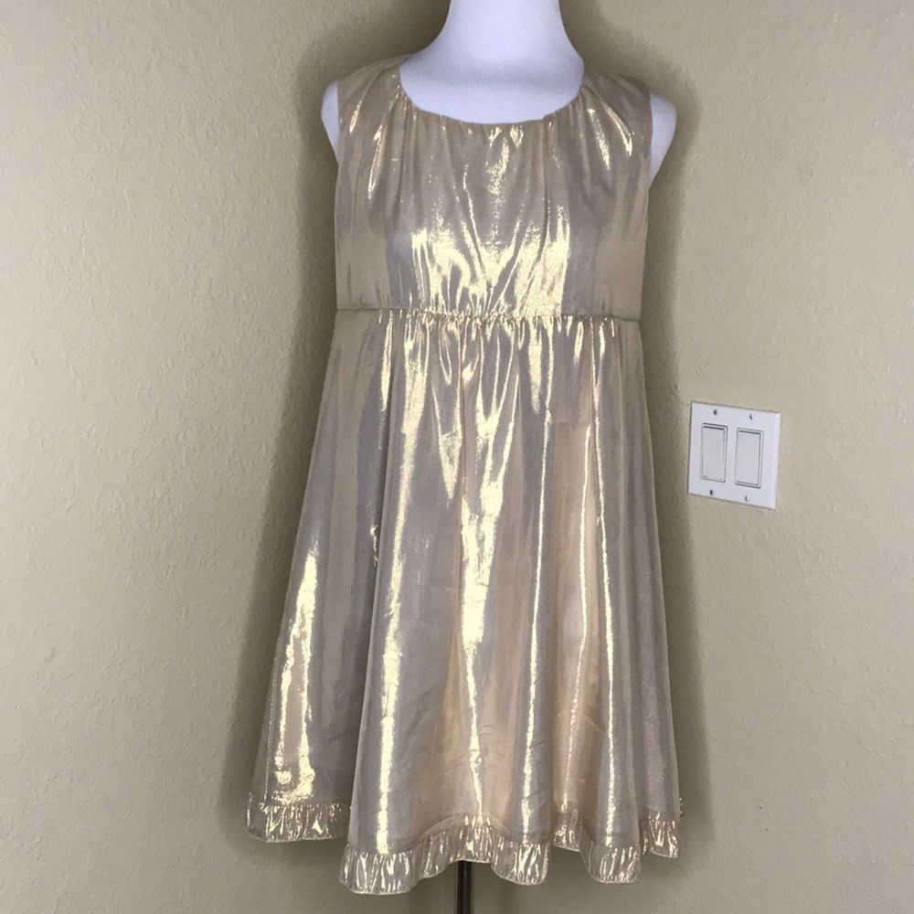 ALISHA LEVINE Gold A-line Sleevless Ruffle Dress S